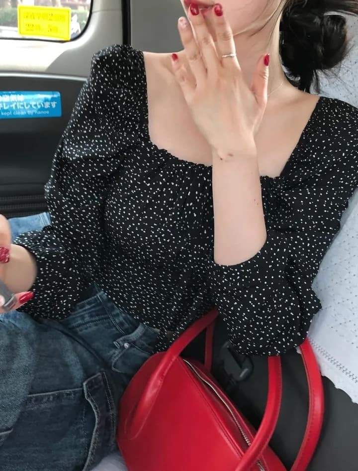 이른 가을 거품 소매 펌프 로프 레이스업 허리 수축 도트 긴팔 셔츠 상세 이미지 17