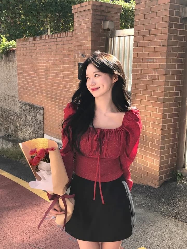 이른 가을 거품 소매 펌프 로프 레이스업 허리 수축 도트 긴팔 셔츠 상세 이미지 59