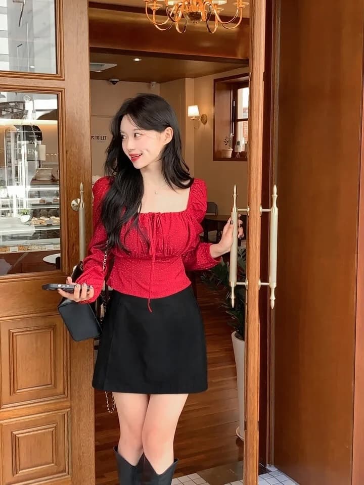 이른 가을 거품 소매 펌프 로프 레이스업 허리 수축 도트 긴팔 셔츠 상세 이미지 63