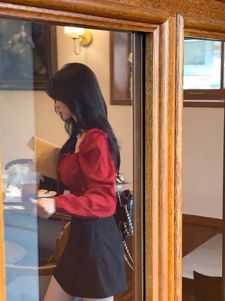 이른 가을 거품 소매 펌프 로프 레이스업 허리 수축 도트 긴팔 셔츠 상세 이미지 65