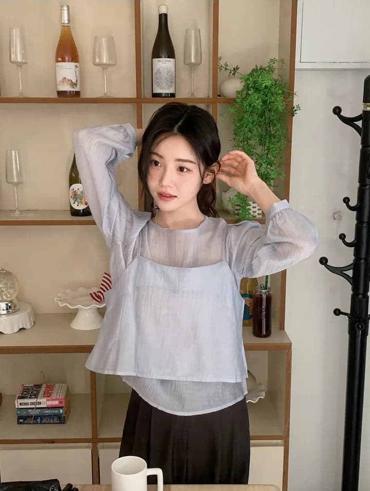 이른 가을 거품 소매 펌프 로프 레이스업 허리 수축 도트 긴팔 셔츠 상세 이미지 6