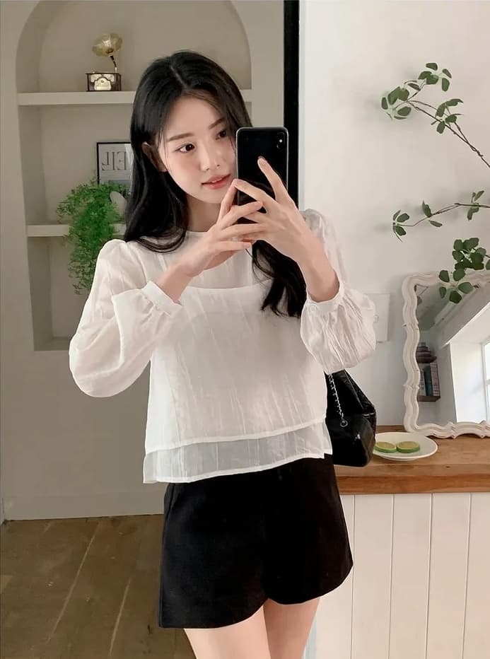 이른 가을 거품 소매 펌프 로프 레이스업 허리 수축 도트 긴팔 셔츠 상세 이미지 20