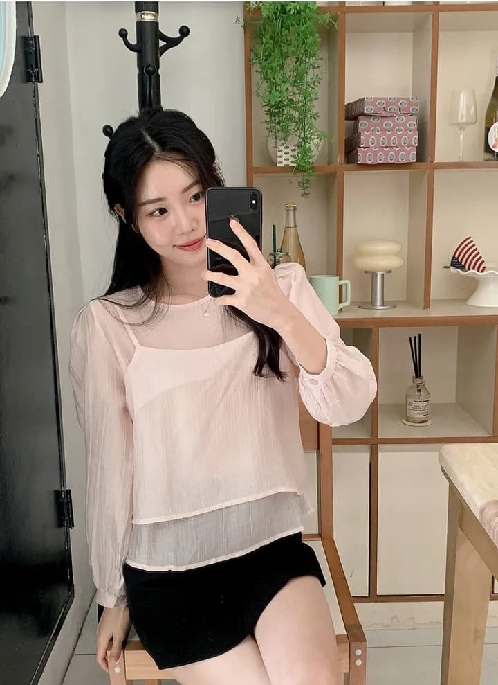 이른 가을 거품 소매 펌프 로프 레이스업 허리 수축 도트 긴팔 셔츠 상세 이미지 22