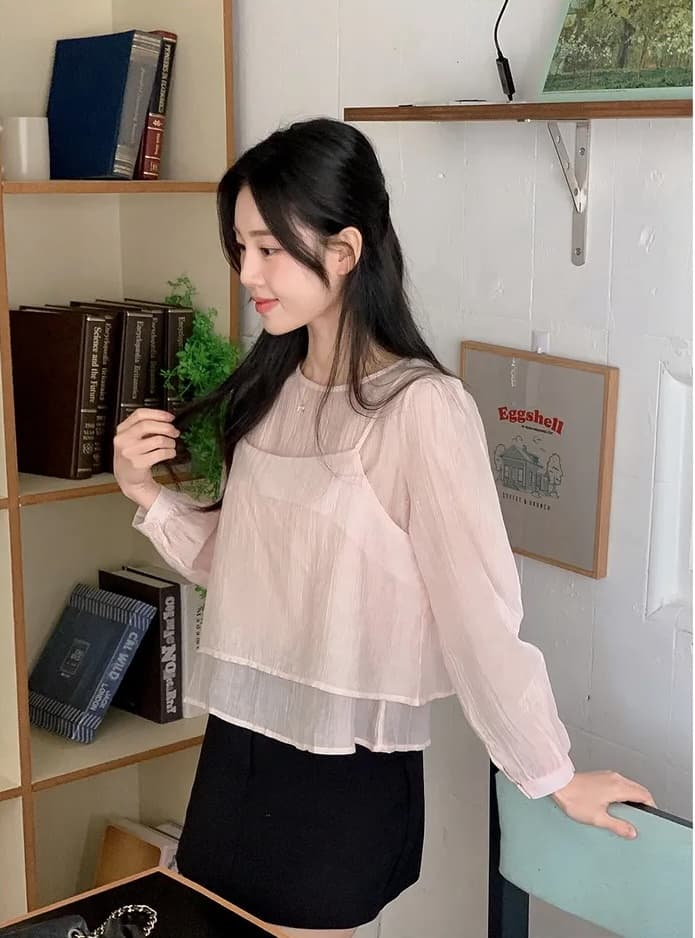 이른 가을 거품 소매 펌프 로프 레이스업 허리 수축 도트 긴팔 셔츠 상세 이미지 31
