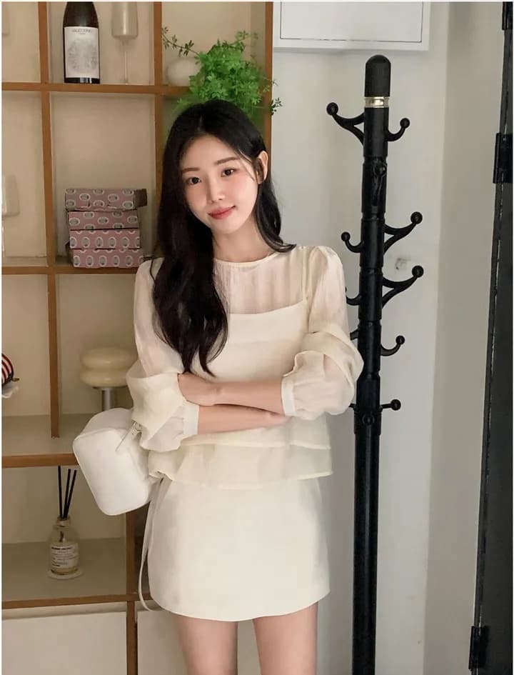 이른 가을 거품 소매 펌프 로프 레이스업 허리 수축 도트 긴팔 셔츠 상세 이미지 32