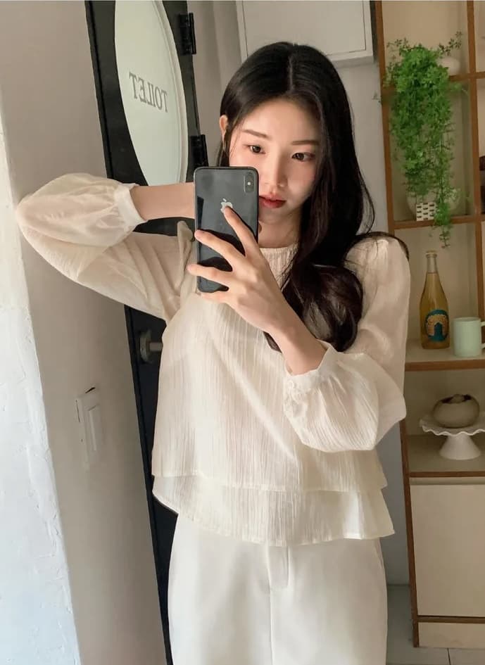 이른 가을 거품 소매 펌프 로프 레이스업 허리 수축 도트 긴팔 셔츠 상세 이미지 36