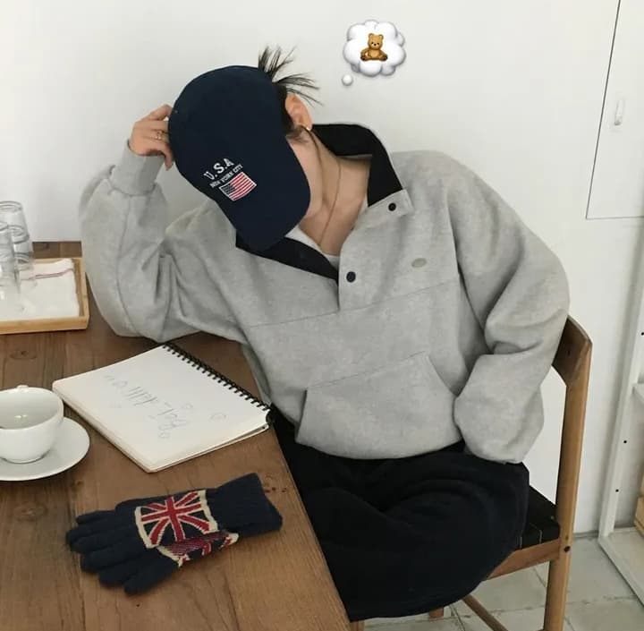 가을 겨울 털이 있는 털이 있는 반 개방 단추 스탠드 칼라 후드티 맨위 상세 이미지 13