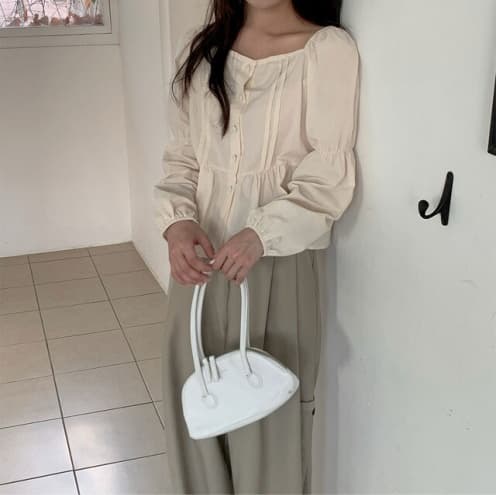 가을 의상 새로운 미니멀리즘 신선함 주름 밴딩 싱글 줄 버튼 셔츠 상세 이미지 3