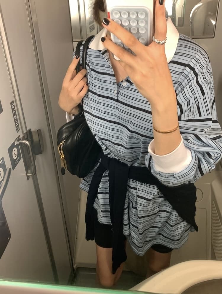 이른 가을 POLO 칼라 스트라이프 느긋한 루즈핏 긴팔 티셔츠 상세 이미지 12