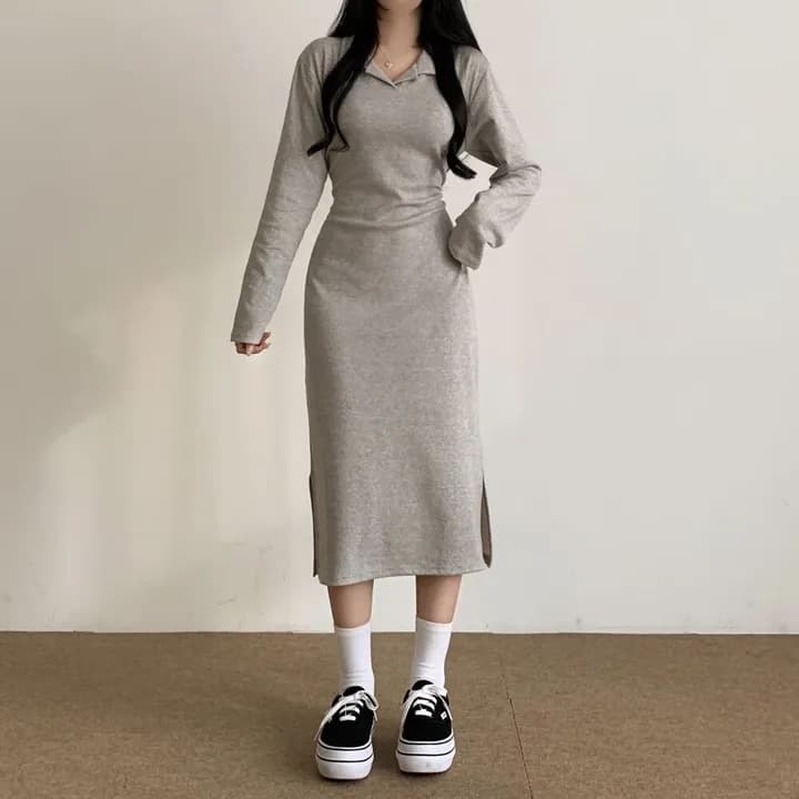 이른 가을 다용도 POLO 칼라 롱 코트 허리 수축 드레스 상세 이미지 8