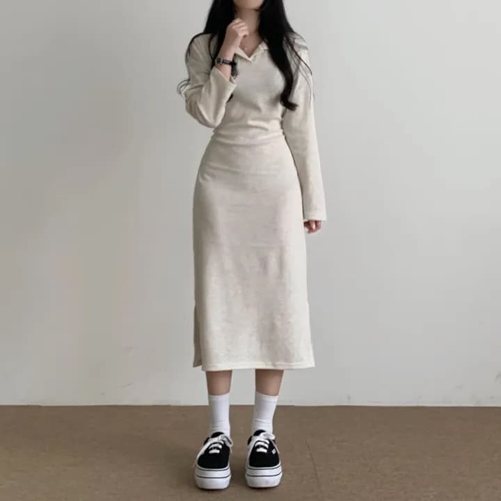 이른 가을 다용도 POLO 칼라 롱 코트 허리 수축 드레스 상세 이미지 9