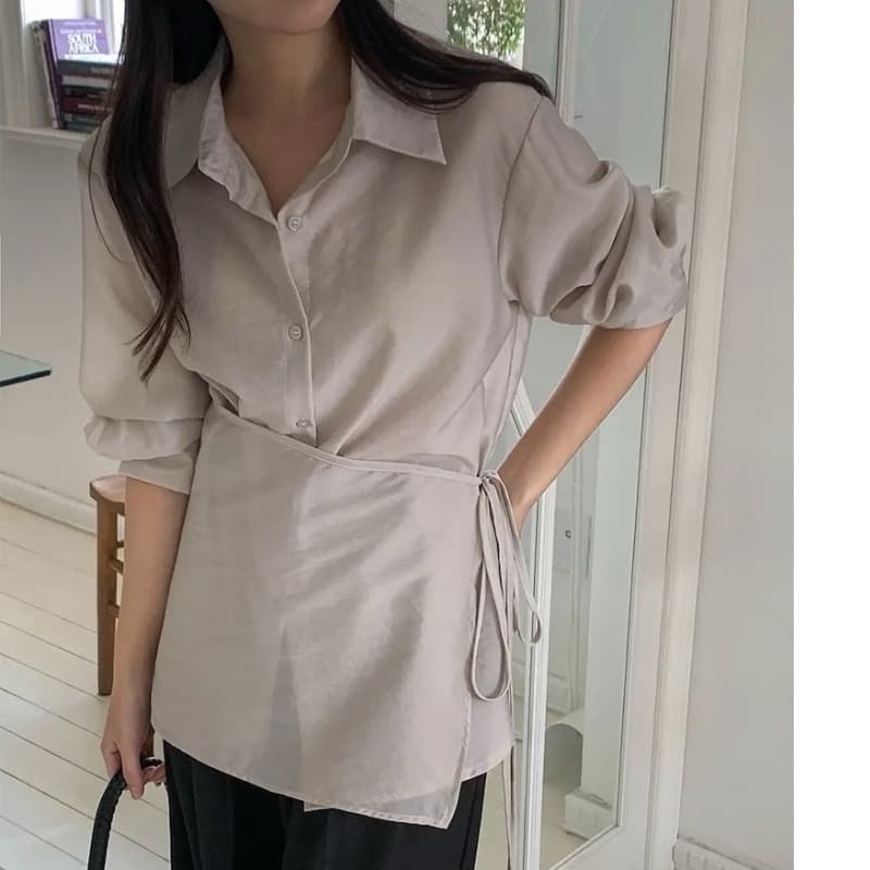 이른 가을 새로운 계층의 감각 레이스업 셔츠 투피스 세트