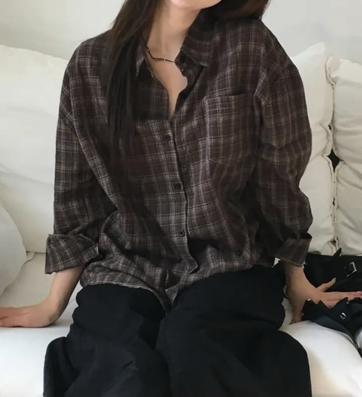 레트로 미니멀리즘 루즈핏 긴팔 셔츠 맨위 이미지 4