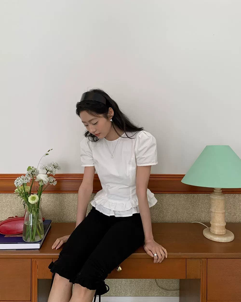 한 부서 품격 소녀 부서 이중층 꽃밭 측면 거품 소매 오픈 가디건 반팔 셔츠 상세 이미지 6