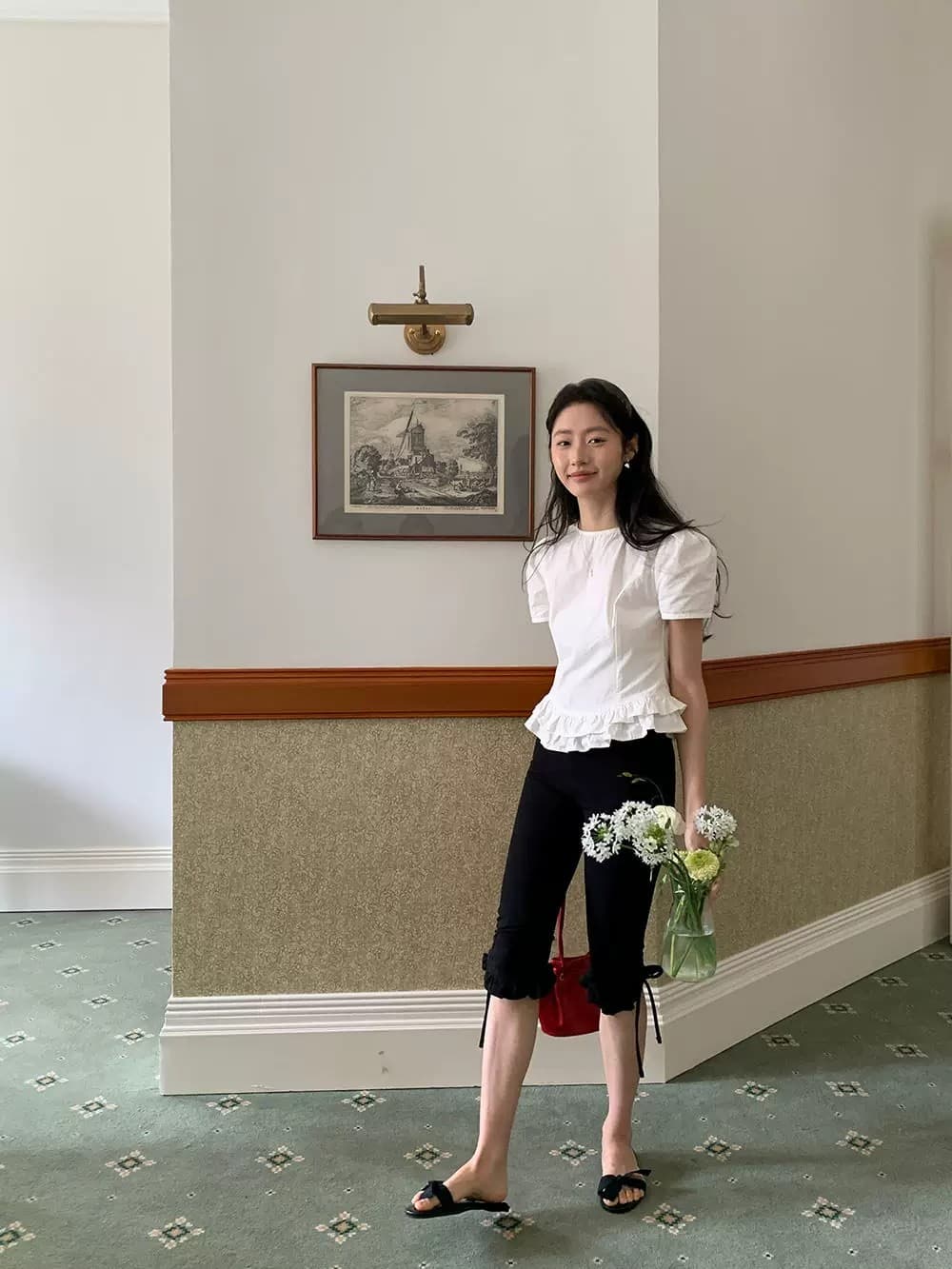 한 부서 품격 소녀 부서 이중층 꽃밭 측면 거품 소매 오픈 가디건 반팔 셔츠 상세 이미지 14