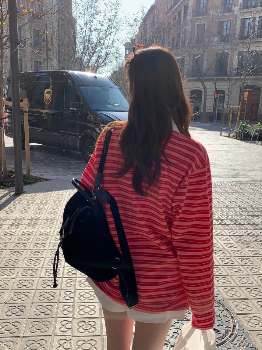 가을 새로운 POLO 칼라 작은 대중 스트라이프 캐주얼 긴팔 티셔츠 상세 이미지 14