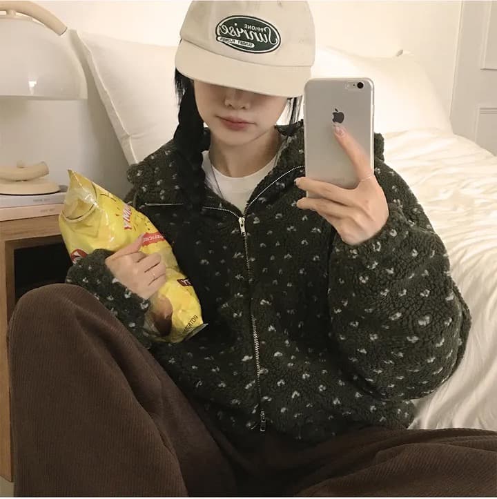 미니멀리즘 플러스 면 두꺼운 후드 모피 재킷 이미지 2