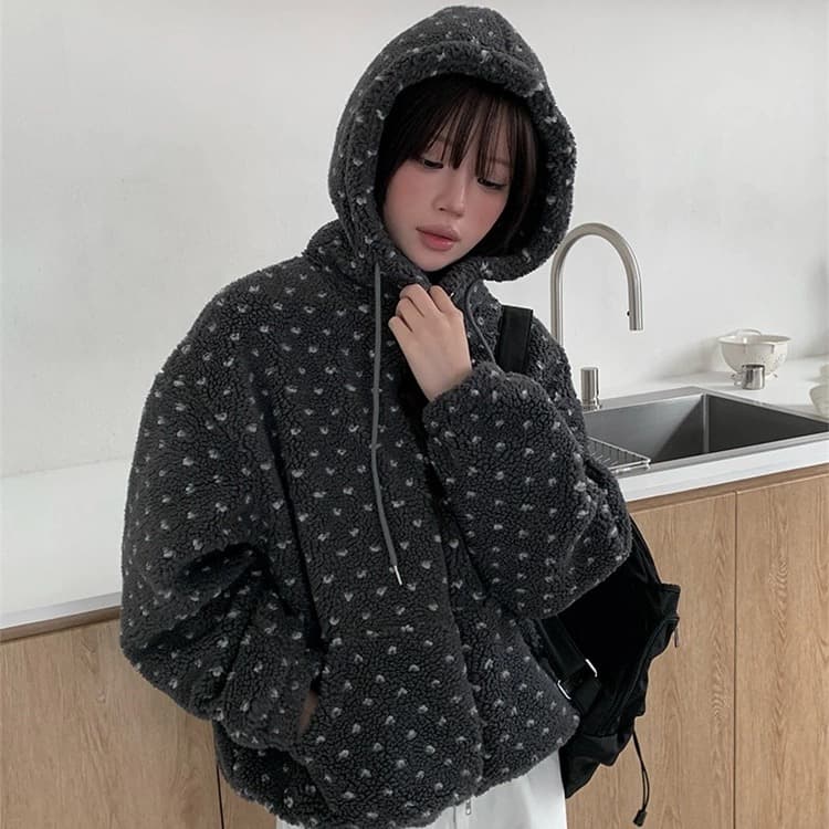 미니멀리즘 플러스 면 두꺼운 후드 모피 재킷