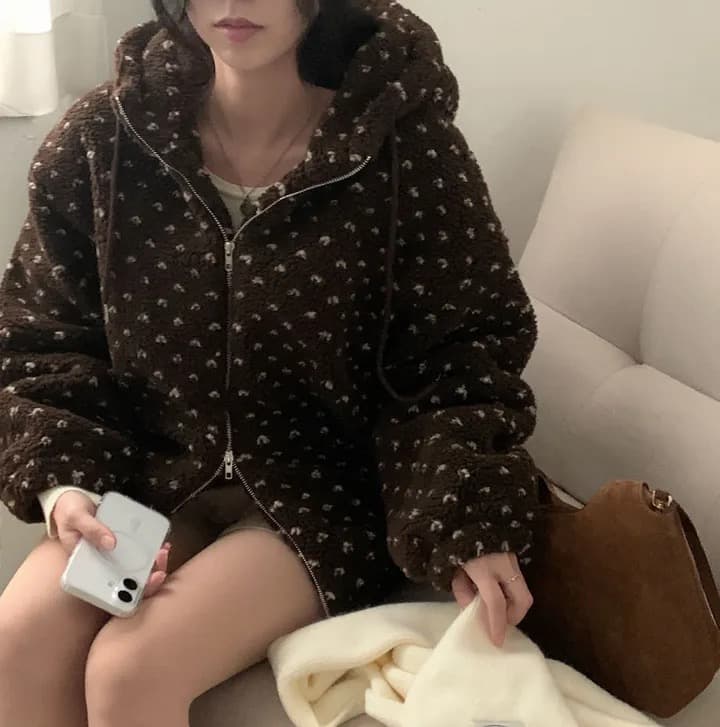 한국 스타일 chic 더블 지퍼 연령 감소 작은 대중 품격 디자인 센스 레트로 하트 자카드 플리스 면 의류 여성 코트