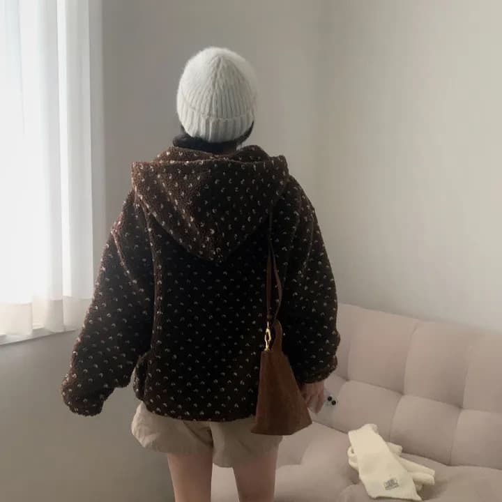 한국 스타일 chic 더블 지퍼 연령 감소 작은 대중 품격 디자인 센스 레트로 하트 자카드 플리스 면 의류 여성 코트 상세 이미지 11