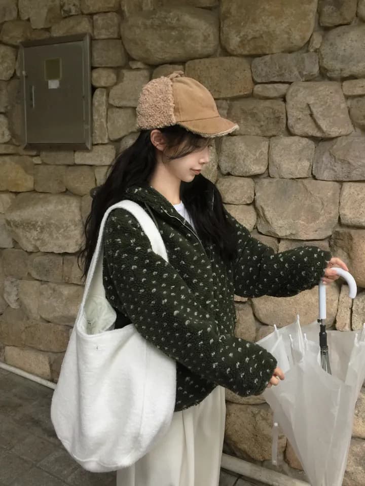 한국 스타일 chic 더블 지퍼 연령 감소 작은 대중 품격 디자인 센스 레트로 하트 자카드 플리스 면 의류 여성 코트 상세 이미지 14