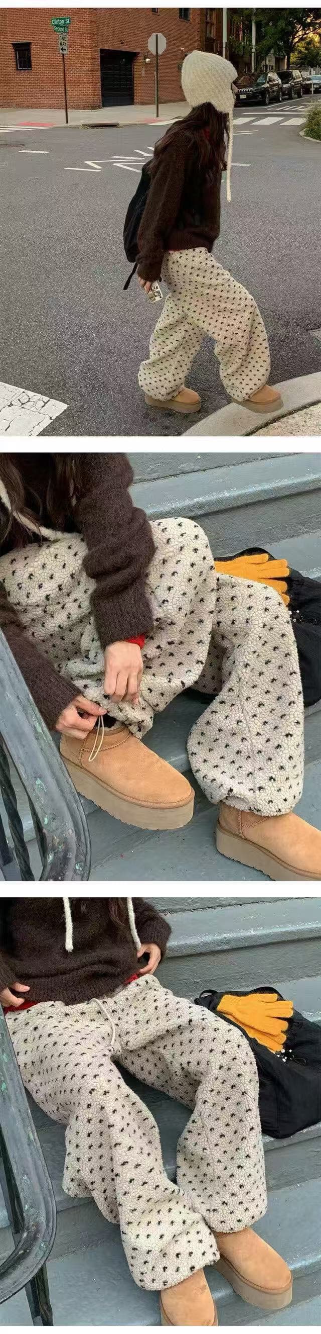 한국 chic 복숭아 심장 펌프 로프 플리스 루즈핏 조거 캐주얼 긴 바지 상세 이미지 10