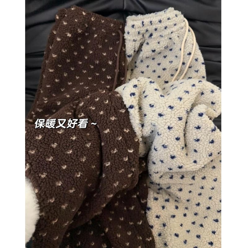양털 플리스 자카드 원단 느긋한 바람 도트 무늬 캐주얼 바지 여성 가을과 겨울