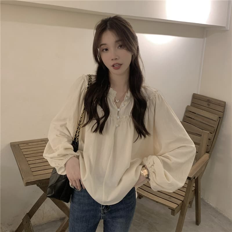 프랑스식 레트로 작은 대중 디자인 센스 맨위 여성 거품 소매 chic 프릴 긴팔 셔츠 상세 이미지 7