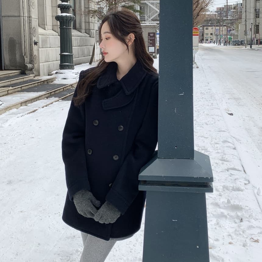 레트로 품격 겨울 두꺼운 솜을 넣은 이중 버튼 루즈핏 모직 외투 모직 코트