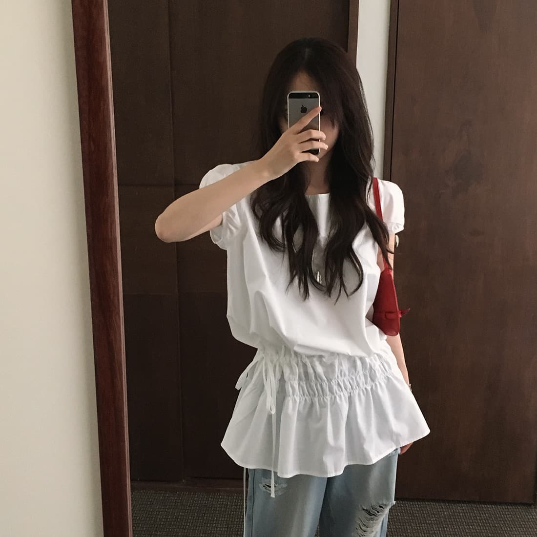 레트로 품격 캐주얼 작은 키 밴딩 펌프 로프 레이스업 디자인 거품 소매 드레스 상세 이미지 40