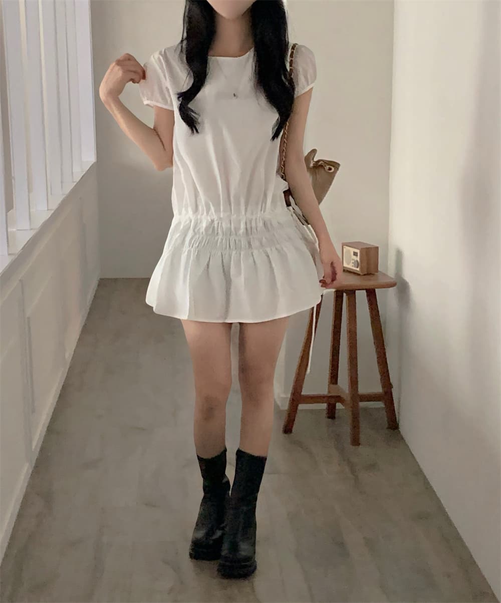 프랑스식 작은 대중 디자인 센스 캐주얼 슬림해 보이는 밴딩 펌프 로프 레이스업 쇼트 스타일 여성 드레스 상세 이미지 17