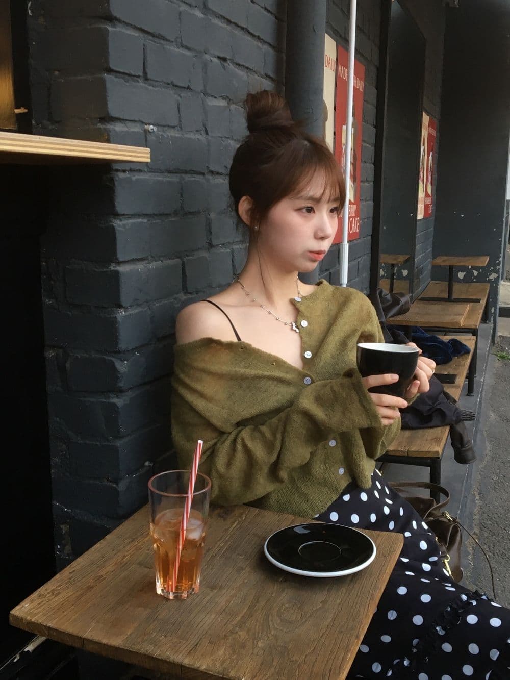 레트로 일본식 도트 목이버섯 프릴 등 허리 밴딩 레이스업 반신 스커트 여성 상세 이미지 43