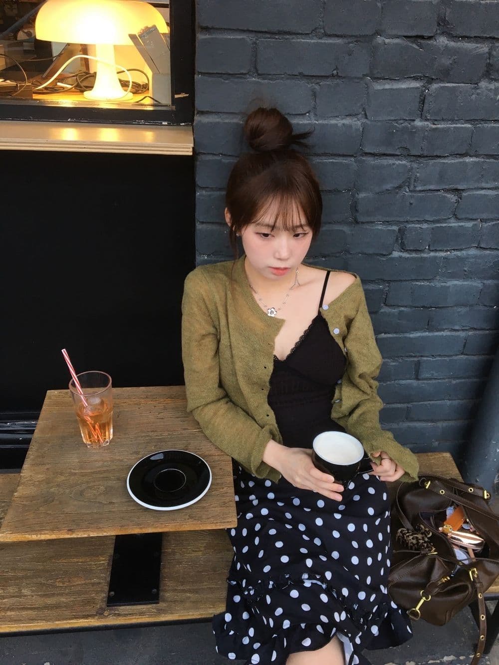 레트로 일본식 도트 목이버섯 프릴 등 허리 밴딩 레이스업 반신 스커트 여성 상세 이미지 44