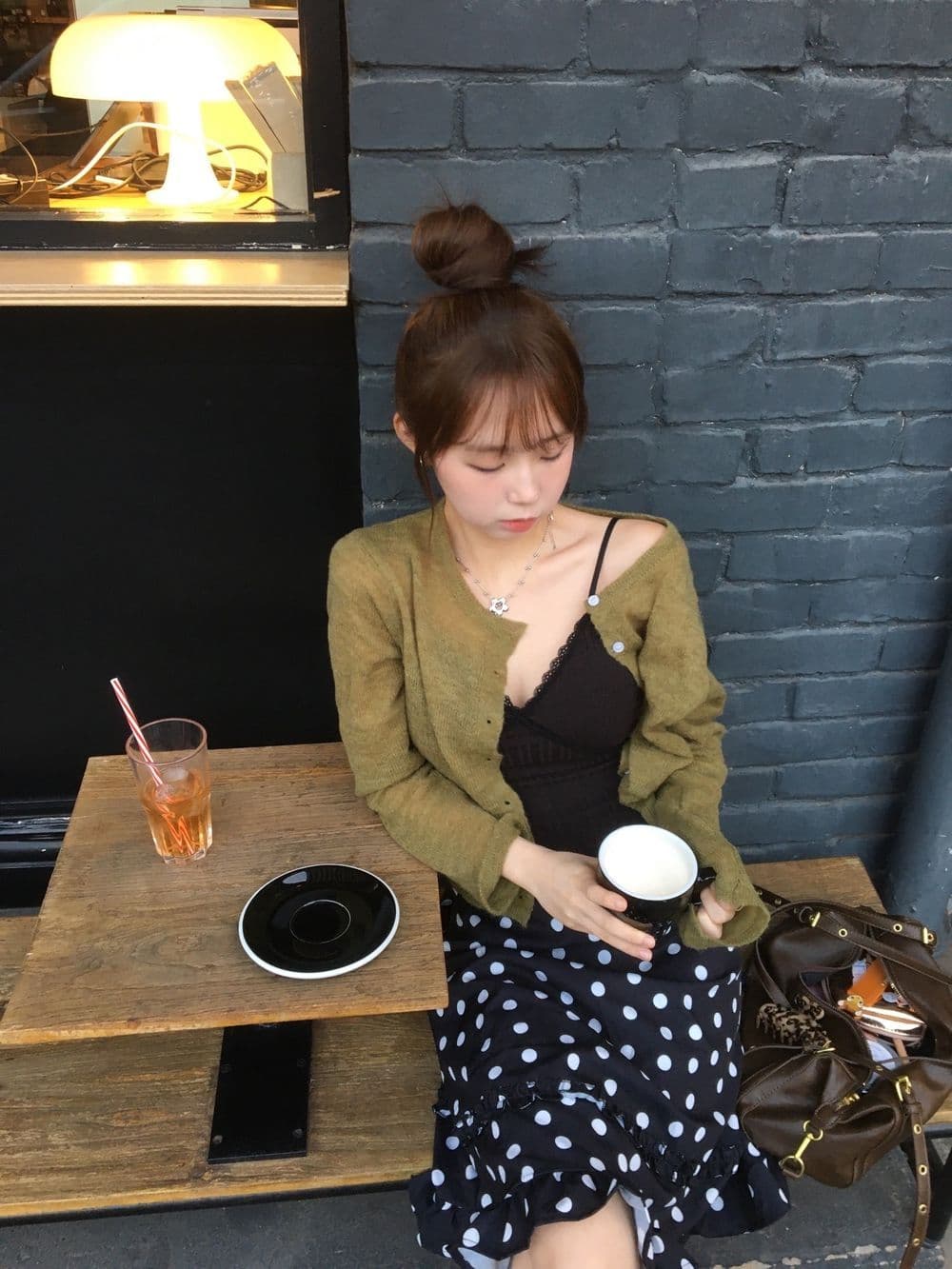 레트로 일본식 도트 목이버섯 프릴 등 허리 밴딩 레이스업 반신 스커트 여성 상세 이미지 45