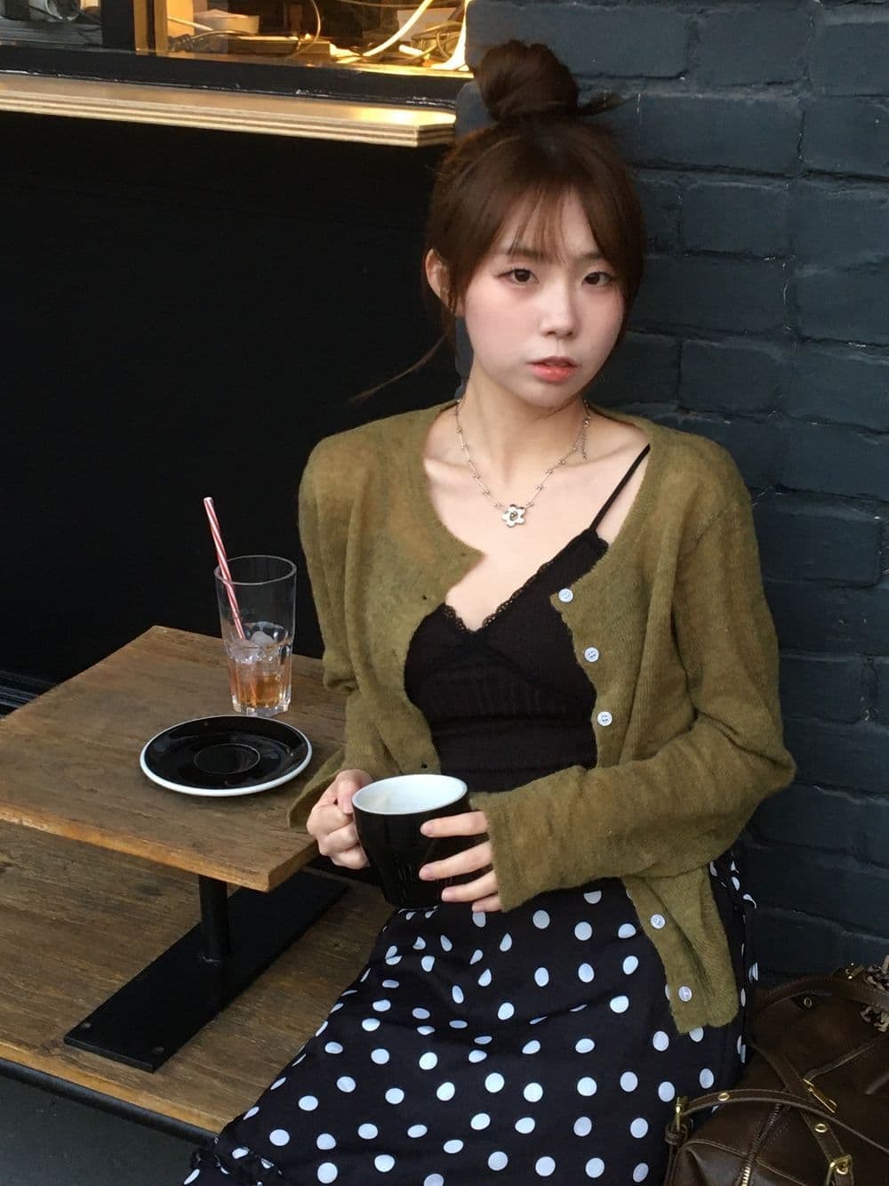 레트로 일본식 도트 목이버섯 프릴 등 허리 밴딩 레이스업 반신 스커트 여성 상세 이미지 49