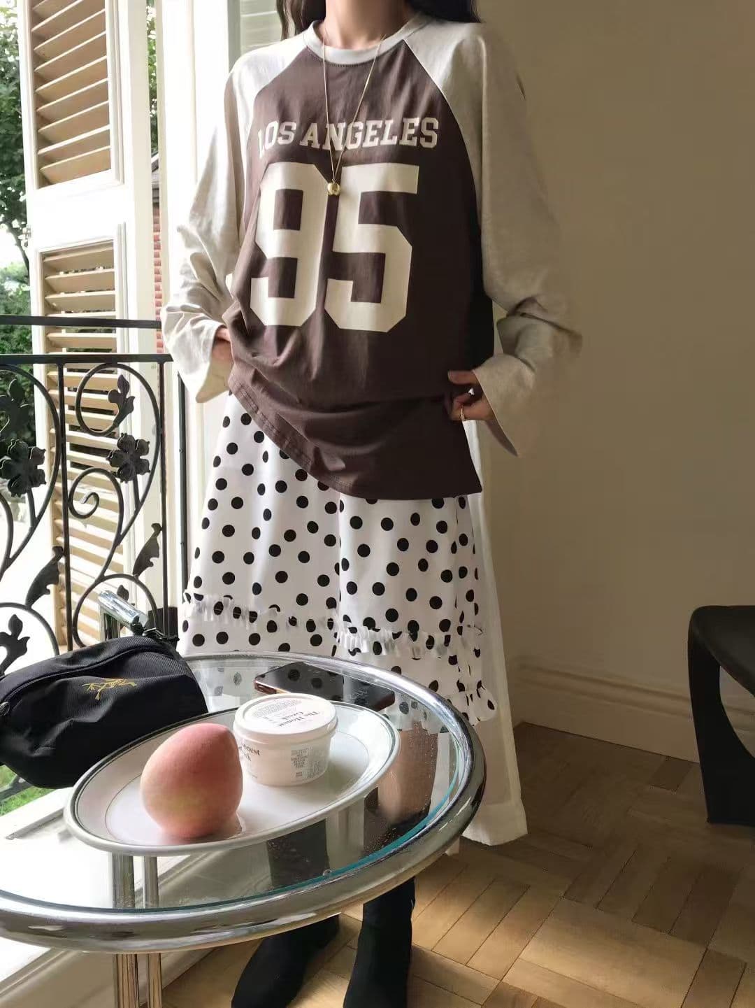 새로운 레트로 도트 무늬 목이버섯 프릴 레이스업 연령 감소 캐주얼 다용도 반신 스커트 상세 이미지 14