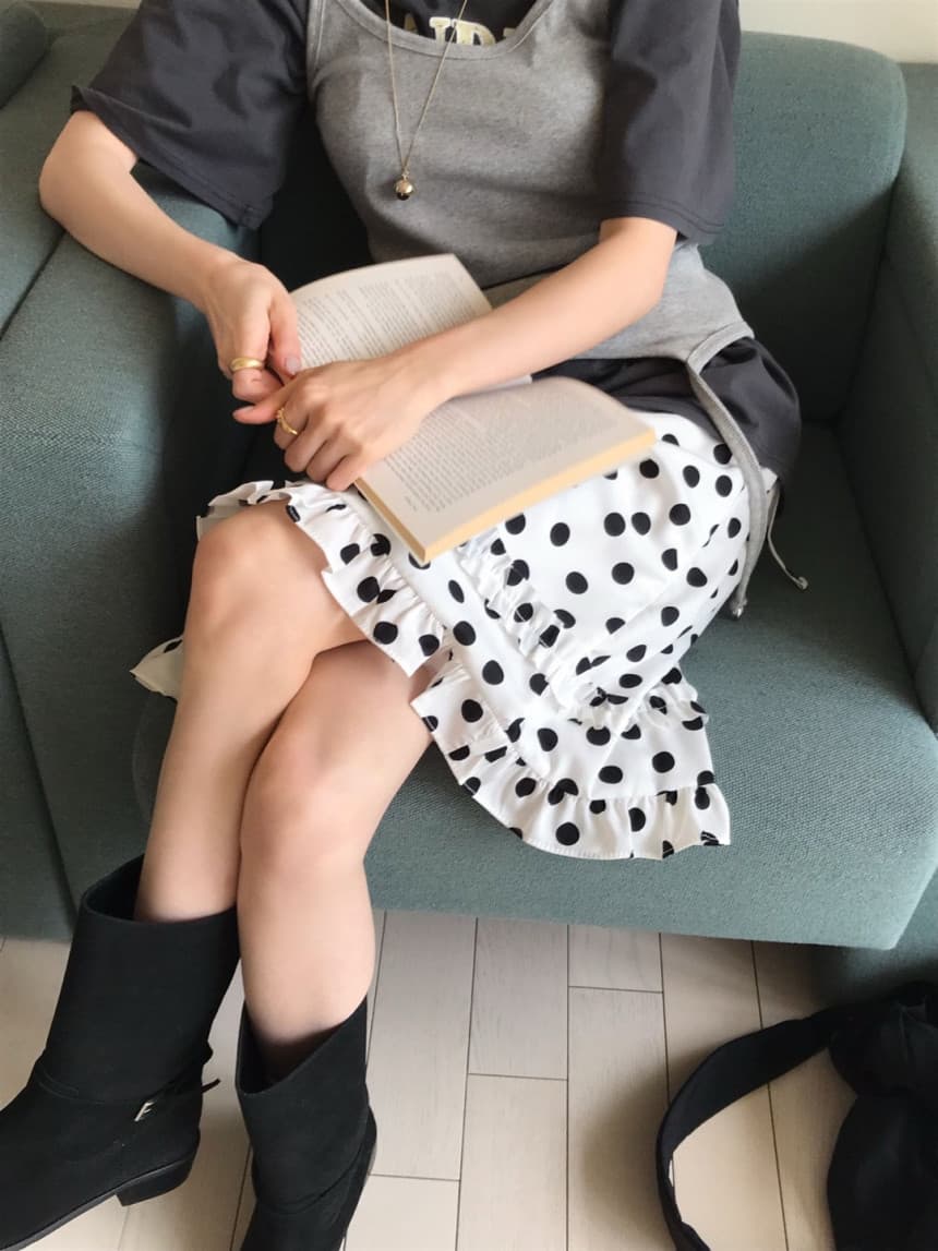 새로운 레트로 도트 무늬 목이버섯 프릴 레이스업 연령 감소 캐주얼 다용도 반신 스커트 상세 이미지 17