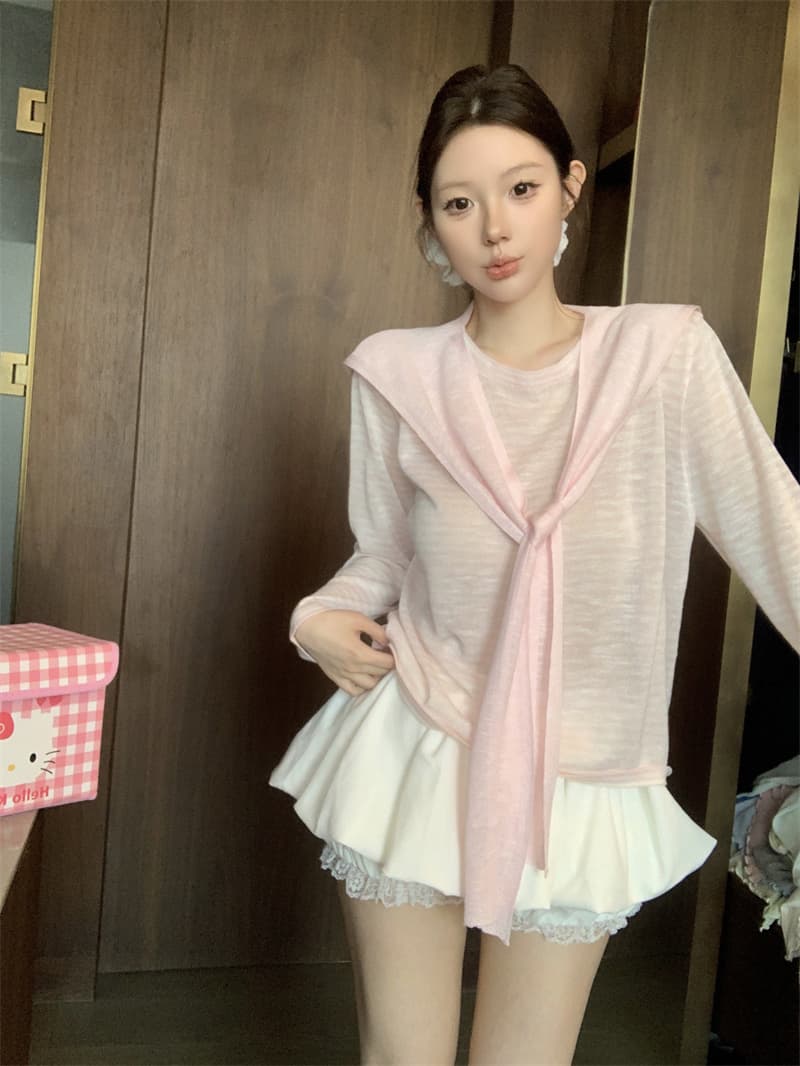 실사 정가 도파민 스트라이프 숄 긴팔 블라우스 여성 여름 새로운 한 부서 착용 가져 가라. 얇은 스타일 자외선 차단 맨위 상세 이미지 9