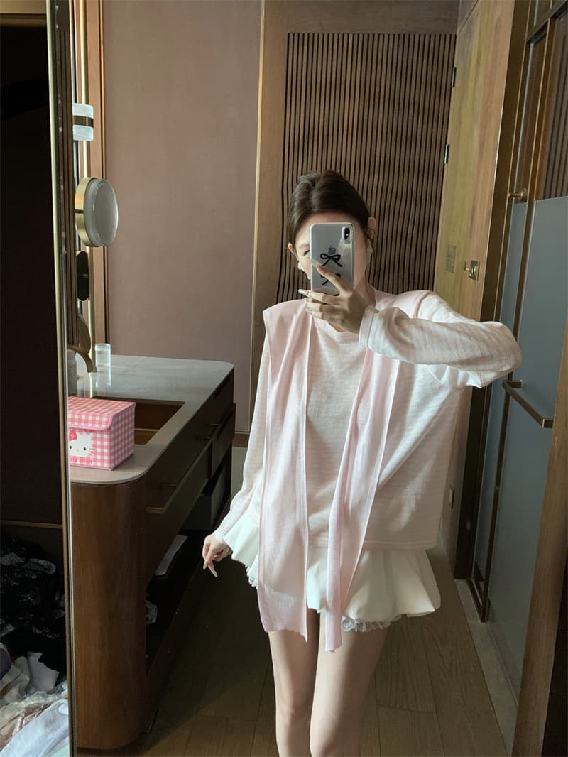 실사 정가 도파민 스트라이프 숄 긴팔 블라우스 여성 여름 새로운 한 부서 착용 가져 가라. 얇은 스타일 자외선 차단 맨위 상세 이미지 10