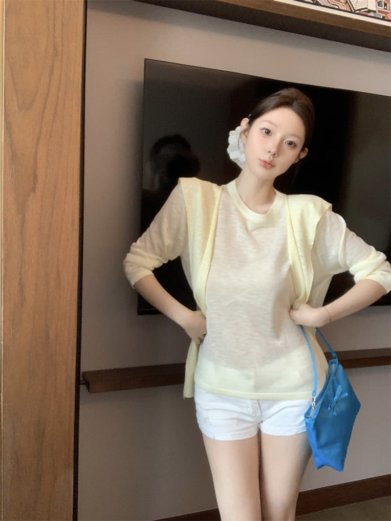실사 정가 도파민 스트라이프 숄 긴팔 블라우스 여성 여름 새로운 한 부서 착용 가져 가라. 얇은 스타일 자외선 차단 맨위 상세 이미지 20