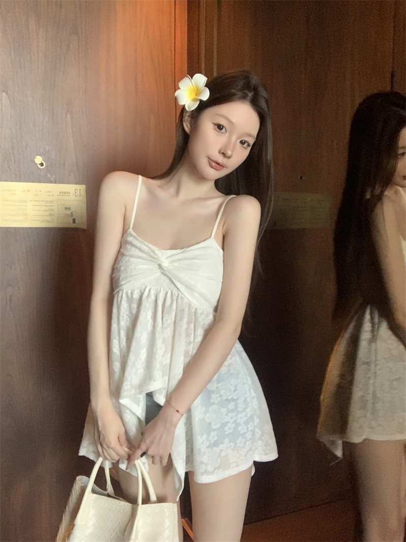 실사 정가 달콤한 핫걸 나비 비틀림 조끼 슬립 여성 여름 연령 감소 chic 몸매 가꾸기 슬림해 보이는 섹시함 맨위 상세 이미지 4
