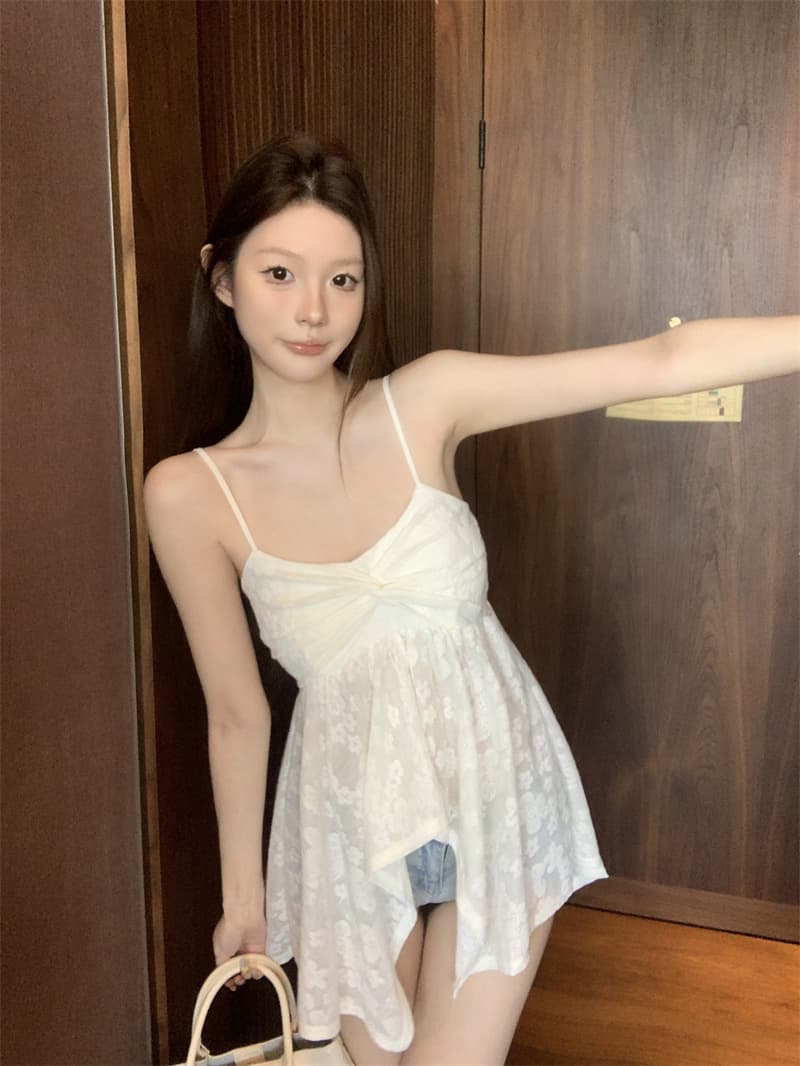실사 정가 달콤한 핫걸 나비 비틀림 조끼 슬립 여성 여름 연령 감소 chic 몸매 가꾸기 슬림해 보이는 섹시함 맨위 상세 이미지 17