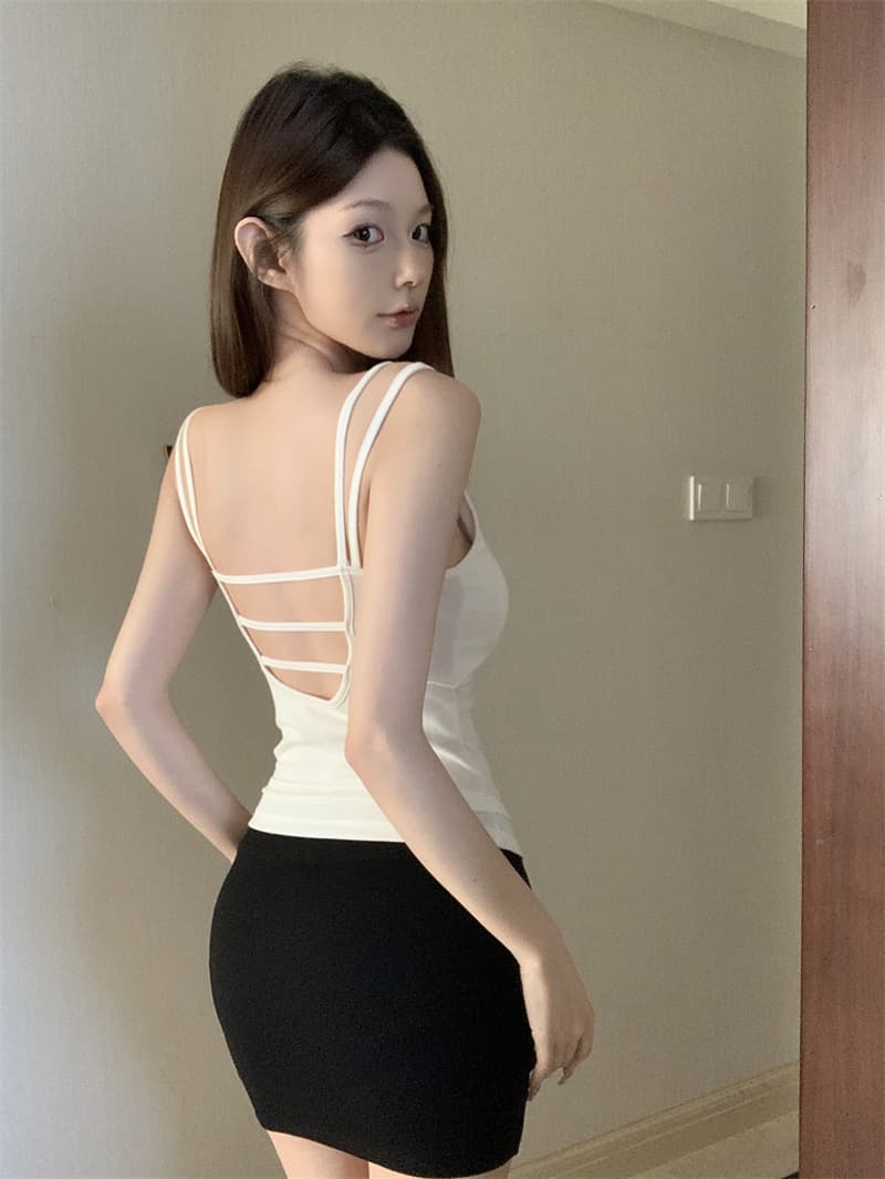실사 아니요 가격 인하 페이크 레이어드 벨트 가슴 패드 작은 슬링 조끼 여성 인사이드 가져 가라. 외출용 더블 어깨끈 쇼트 스타일 아름다움 뒤쪽에 의류 상세 이미지 5