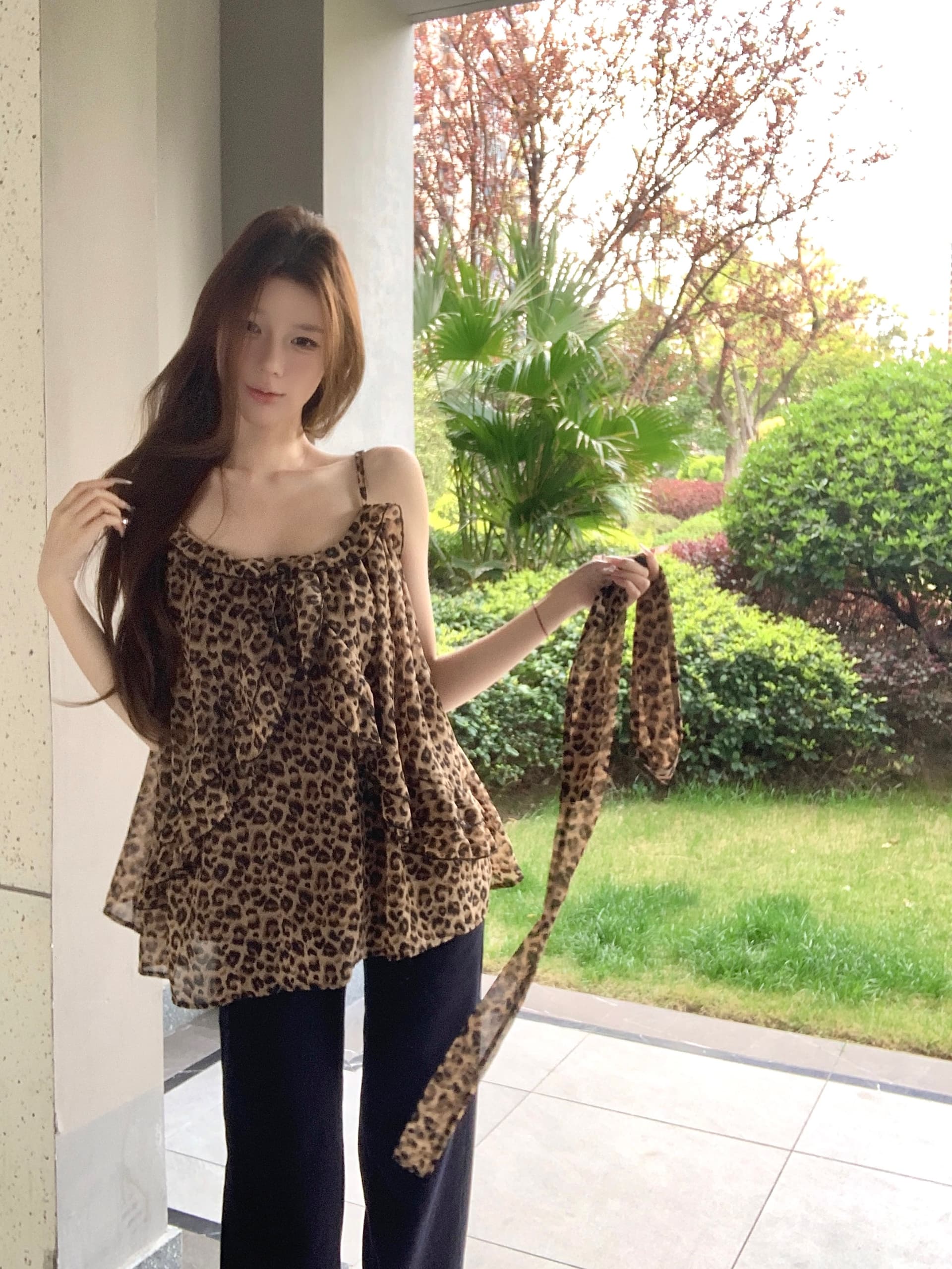 실사 아니요 가격 인하 레오파드 무늬 캐미솔 여름 디자인 센스 작은 대중 루즈핏 외출용 Chic 핫걸 슬림해 보이는 맨위 상세 이미지 8