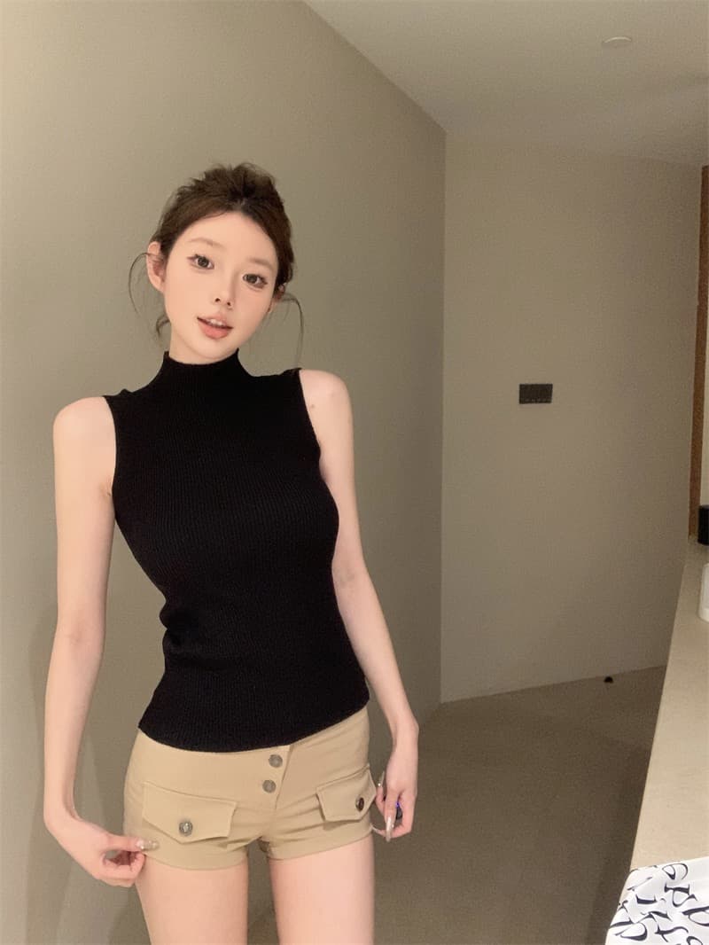 실사 정가 니트 캐미솔 봄 하프 스탠드 칼라 핫걸 아메리칸 섹시함 슬림해 보이는 맨위 상세 이미지 12