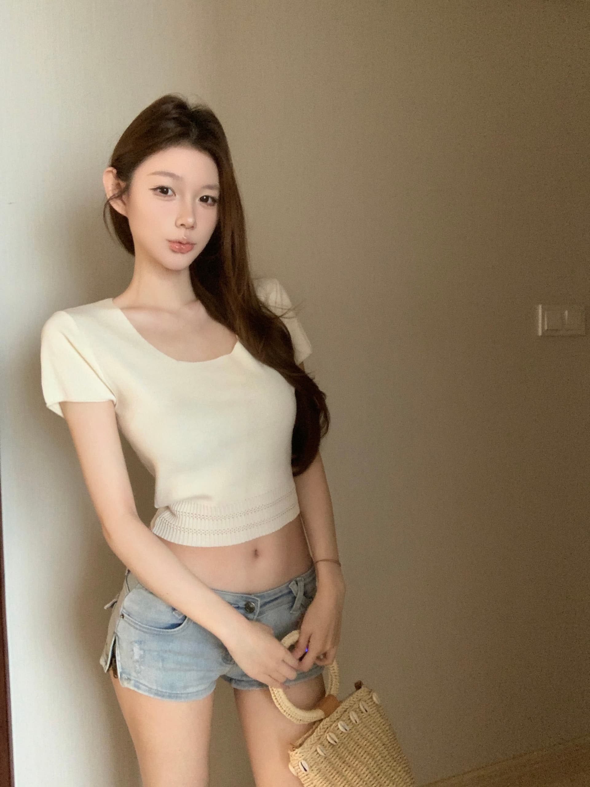 실사 아니요 가격 인하 주간 접시 연구 사회 혼방 대 u 칼라 반팔 티셔츠 여성 여름 다용도 쇼트 스타일 몸매 가꾸기 맨위 상세 이미지 10