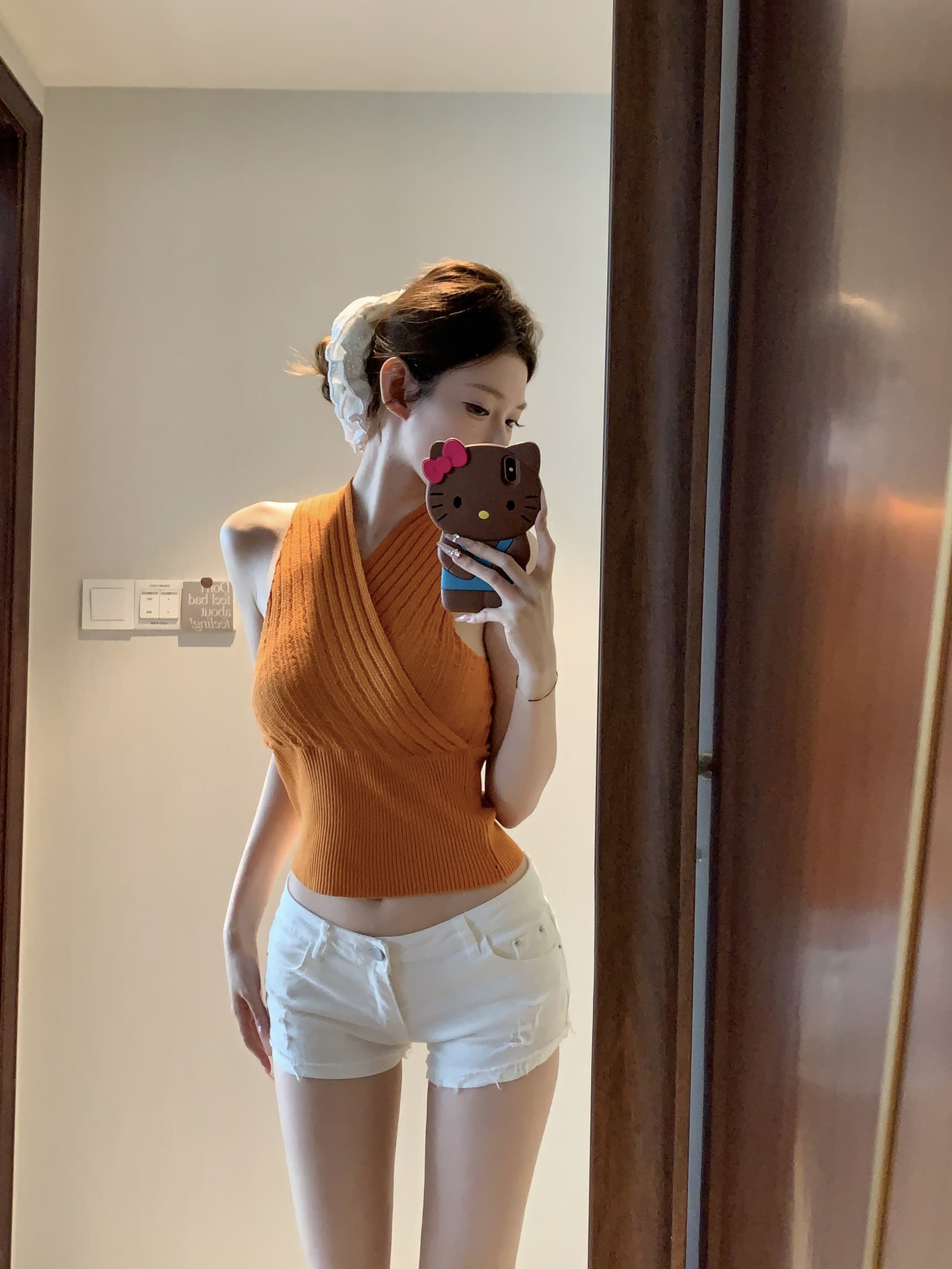 실사 아니요 가격 인하 주황색 십자가 V넥 민소매 니트 스웨터 여성 인사이드 가져 가라. 조끼 핫걸 허리 수축 만나는 맨위 상세 이미지 3