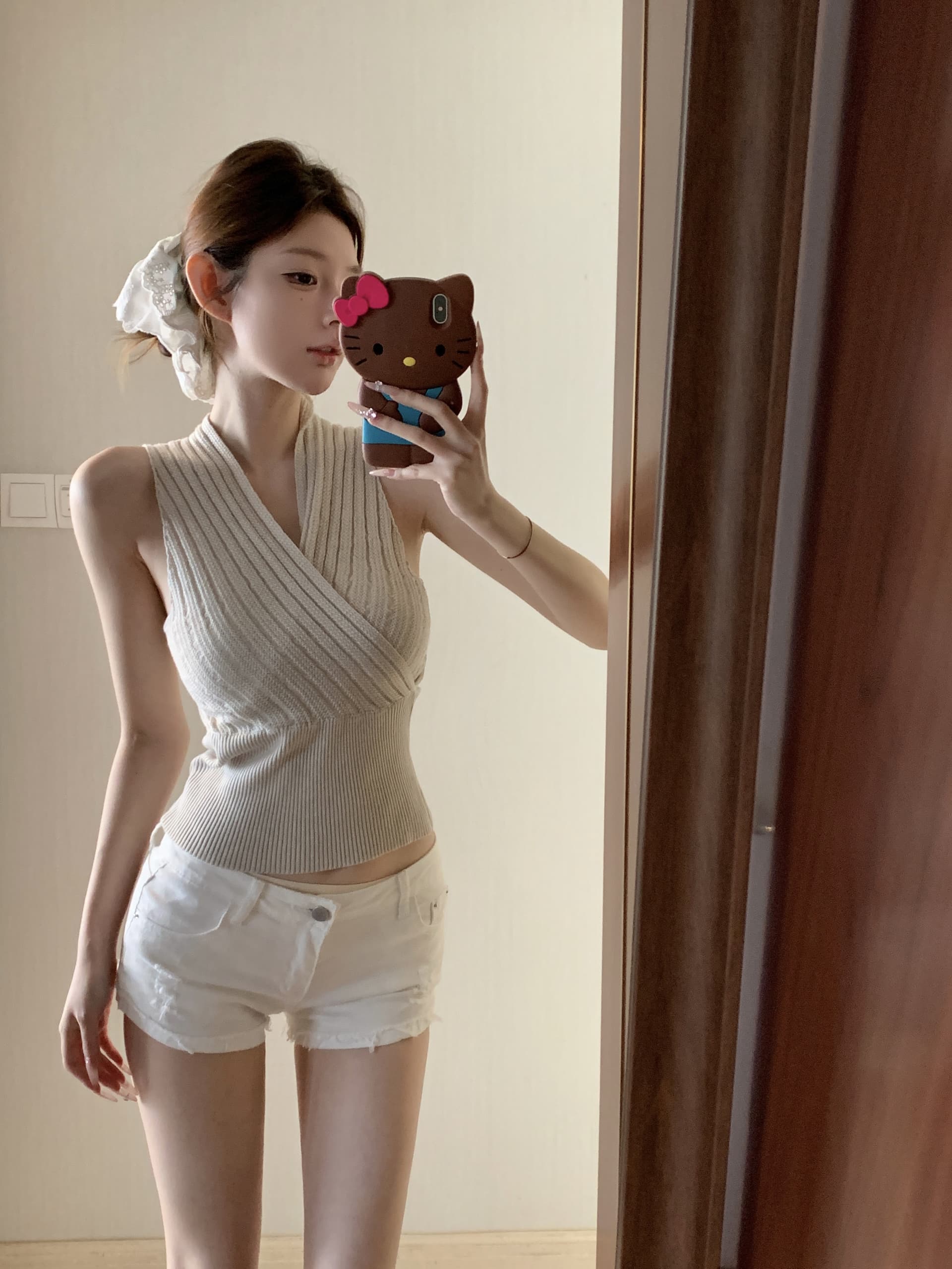 실사 아니요 가격 인하 주황색 십자가 V넥 민소매 니트 스웨터 여성 인사이드 가져 가라. 조끼 핫걸 허리 수축 만나는 맨위 상세 이미지 8