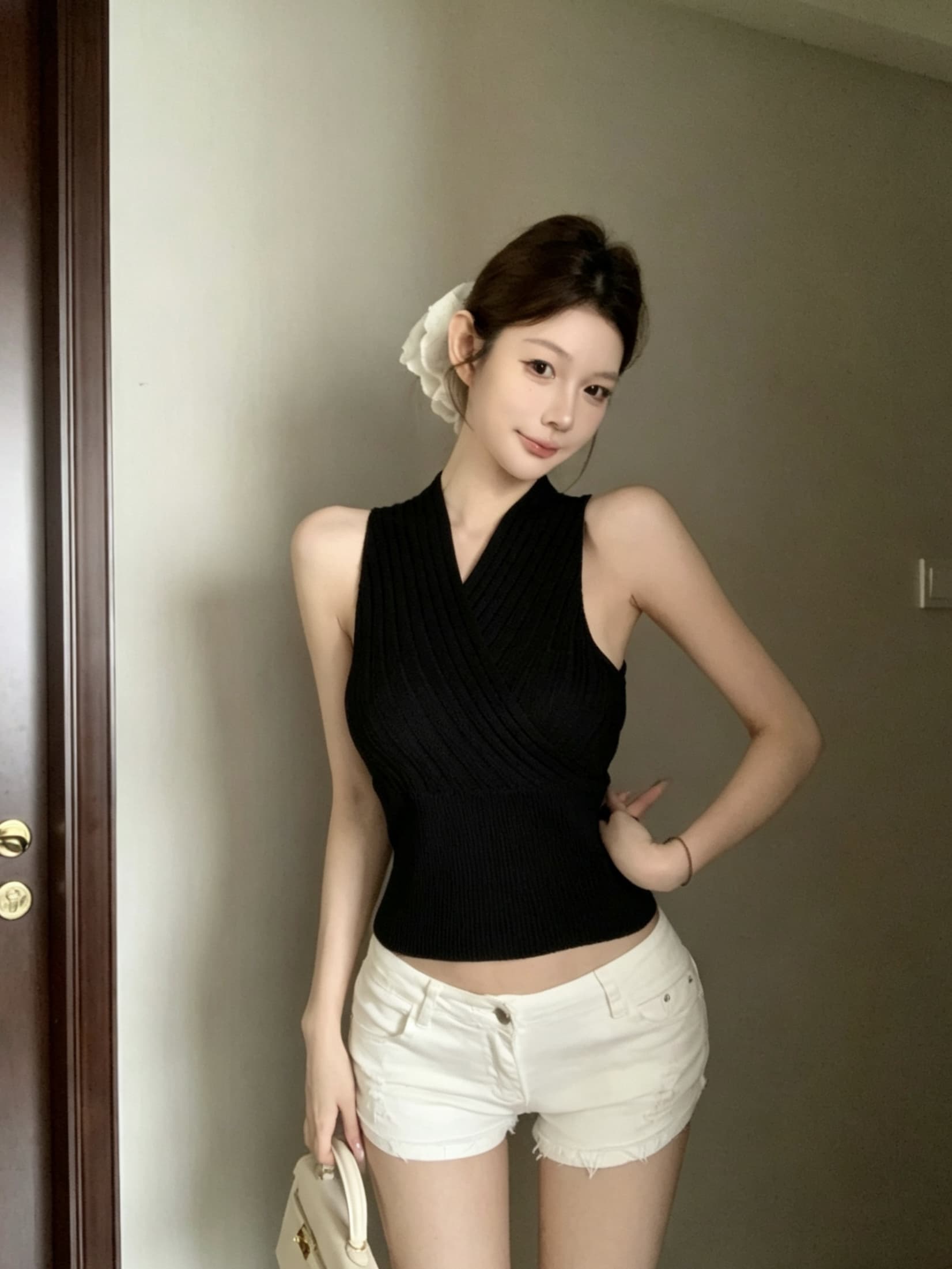 실사 아니요 가격 인하 주황색 십자가 V넥 민소매 니트 스웨터 여성 인사이드 가져 가라. 조끼 핫걸 허리 수축 만나는 맨위 상세 이미지 12
