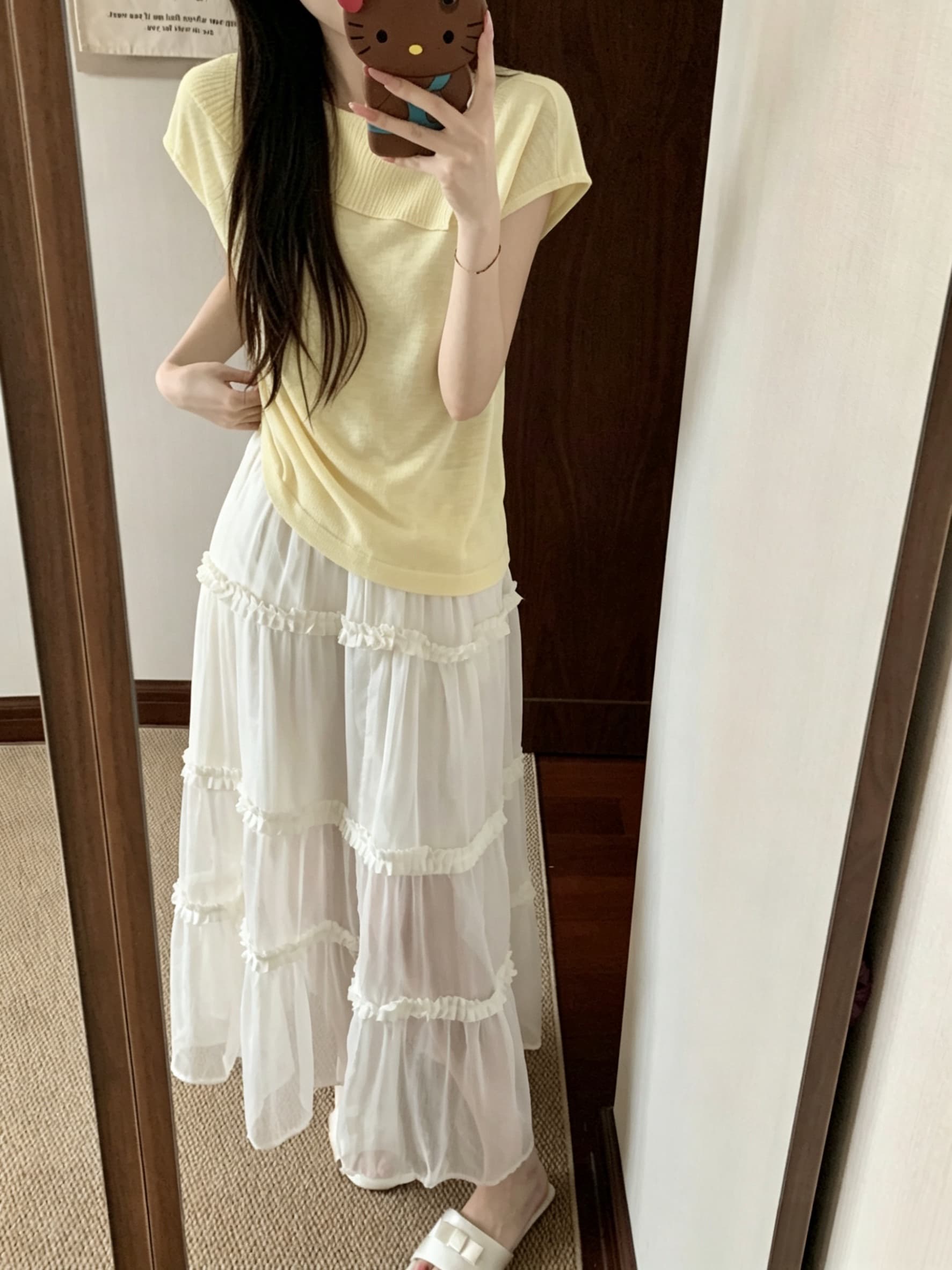 실사 아니요 가격 인하 한 부서 불규칙 칼라 단색 작은 날다 소매 짠 셔츠 여성 여름 새로운 부드러운 품격 맨위 상세 이미지 20
